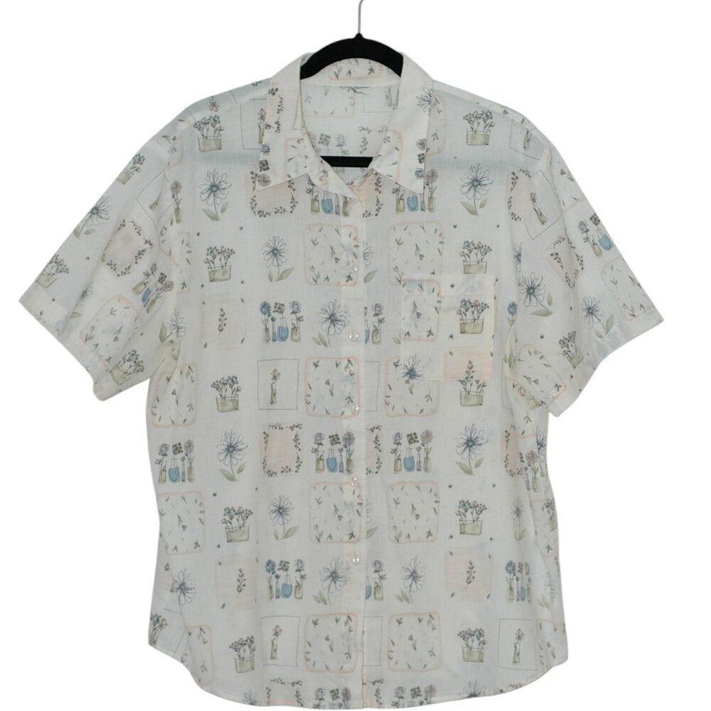 Vintage Botanical Floral Print - Casual Cottagecore Cotton Button Up Shirt